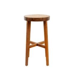 Jeanneret Round Bar Stool With Cane Seat -France and Son Store FL1141NTRL 1