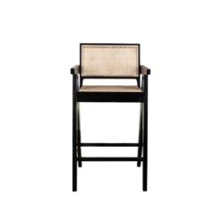 Jeanneret Barstool With Arms Hand Caned Seat And Back 18 Jeanneret Barstool With Arms Hand Caned Seat And Back -France and Son Store FL1325BLK 1