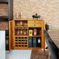 Jensen Slatted Teak Bar Cabinet -France and Son Store FL1528NTRL L1