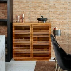 Jensen Slatted Teak Bar Cabinet -France and Son Store FL1528NTRL L2