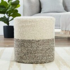 Rio Ombre Cream/ Brown Cylinder Pouf -France and Son Store FOL02 2
