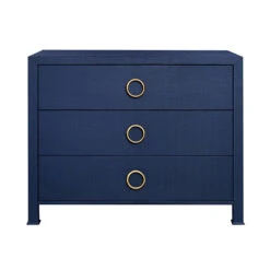 Getty Three Drawer Chest In Textured Navy Linen