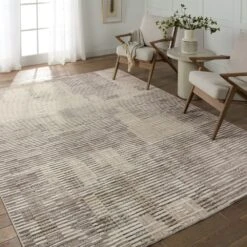 Astrelle Striped Gray/ Cream Area Rug (10'6"X14') -France and Son Store GRA01 4 c4cd69a4 ecdf 4aec ad74 3ec8ad7c86fc