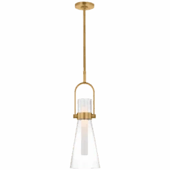 Elwood 9" Conical Pendant - Brass With Clear Glass