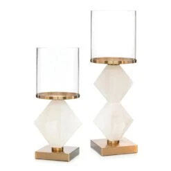 Emory In Alabaster Candleholder - White - Glass -France and Son Store JRA 10439 4 23ba5369 77e7 4e2b b6cd faf3d0d2cc54