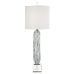 Argentine Blue-Grey Art Glass Buffet Lamp - Clear, Grey, Silver, White