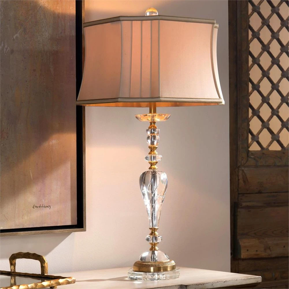 Glass Swirl Table Lamp - Clear,Silver,Tan 4 Glass Swirl Table Lamp - Clear,Silver,Tan - Image 2