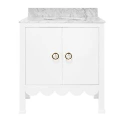 Kealey - Bath Vanity With Scallop Detail In Matte White Lacquer With White Marble Top And Porcelain Sink