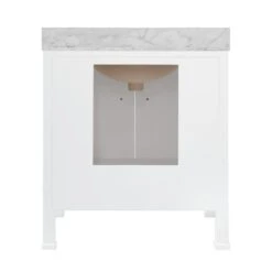 Kealey - Bath Vanity With Scallop Detail In Matte White Lacquer With White Marble Top And Porcelain Sink -France and Son Store KEALEY 20WH BACK