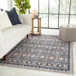 Cypress Dalia Trellis Dark Blue/ Tan Area Rug (9'X12') -France and Son Store KNC07 4 c8fdde29 093b 428f 94b3 33d6c075ecd7