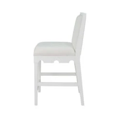 Square Back Counter Stool With Decorative Apron In Matte White Lacquer With Performance White Linen Upholstery -France and Son Store LANISTER CS WH SIDE 09969.1741707719