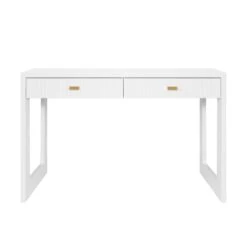 Larkin - Two Drawer Desk With Fluted Detail In Matte White Lacquer
