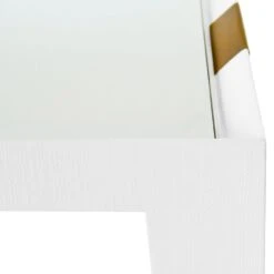 Linus - Flared Bar Cart With Antique Brass Detail In White Textured Linen -France and Son Store LINUS 20WHL DETAIL 202 20copy