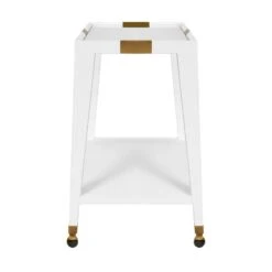Linus - Flared Bar Cart With Antique Brass Detail In White Textured Linen -France and Son Store LINUS 20WHL SIDE