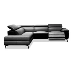 Camello Lsf Chaise Sectional Black Full Top Grain Semi-Analine Leather With Electric Recliner , Adjustable Headrest Mechanism/Black Powder Coated Legs