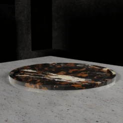 Service Tray Circular Stone Onyx & Gold - 16"