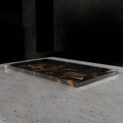 Service Tray Rectangular Stone Onyx & Gold - 12" X 20"