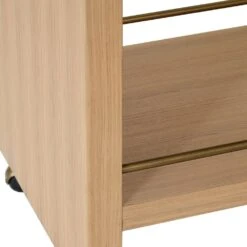 Myer - Waterfall Edge Bar Cart With Antique Brass Rails In Natural Oak -France and Son Store MYER 20NO DETAIL 201