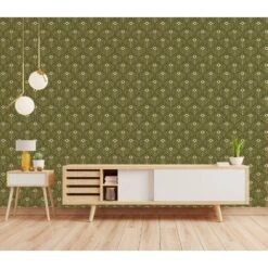 Moroccan Peacock Wallpaper -France and Son Store MoroccanPeacock Olive 1