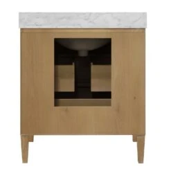 Odin - Bath Vanity With Vertical Fluted Detail On Drawers In Cerused Oak With White Marble Top, Porcelain Sink, And Polished Brass Knobs -France and Son Store ODIN 20CO BACK