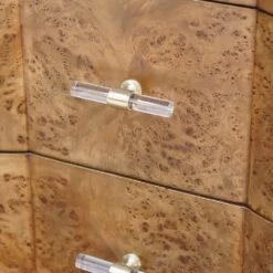 Plymouth - Three Drawer Chest In Dark Burl Wood With Acrylic Hardware -France and Son Store PLYMOUTH 20DBW DETAIL