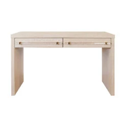 Ralph - Waterfall Two Drawer Desk In Glossy White/Includes Brass & Nickel Hrdwr Options W Acrylic Rod
