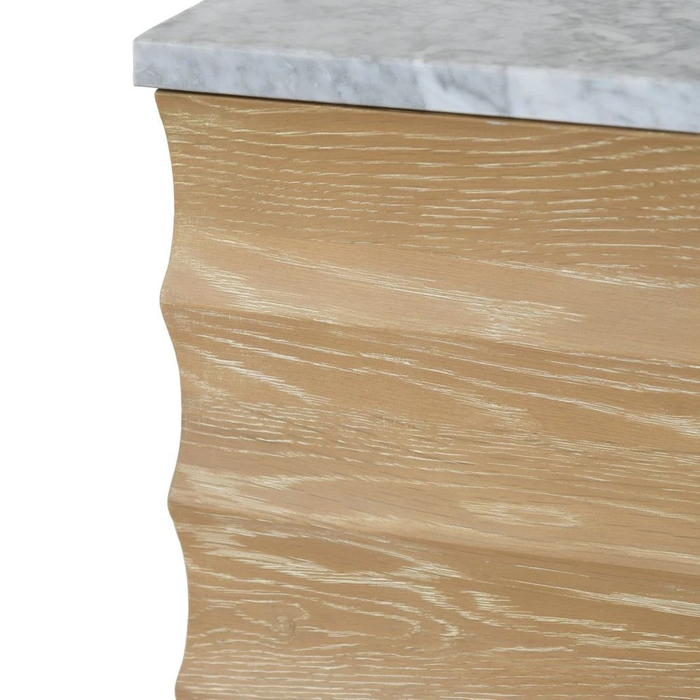 Rhodes - Bath Vanity With Horizontal Fluted Detail In Cerused Oak With White Marble Top, Porcelain Sink, And Polished Brass Knobs 8 Rhodes - Bath Vanity With Horizontal Fluted Detail In Cerused Oak With White Marble Top, Porcelain Sink, And Polished Brass Knobs - Image 6