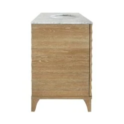 Rhodes - Bath Vanity With Horizontal Fluted Detail In Cerused Oak With White Marble Top, Porcelain Sink, And Polished Brass Knobs 17 Rhodes - Bath Vanity With Horizontal Fluted Detail In Cerused Oak With White Marble Top, Porcelain Sink, And Polished Brass Knobs -France and Son Store RHODES 20CO SIDE