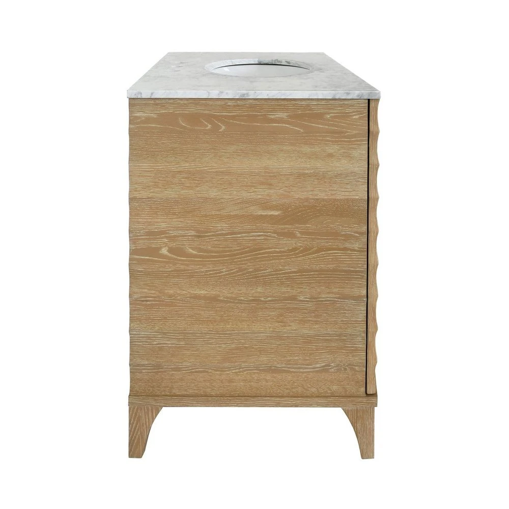 Rhodes - Bath Vanity With Horizontal Fluted Detail In Cerused Oak With White Marble Top, Porcelain Sink, And Polished Brass Knobs 10 Rhodes - Bath Vanity With Horizontal Fluted Detail In Cerused Oak With White Marble Top, Porcelain Sink, And Polished Brass Knobs - Image 8