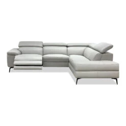 Camello Rsf Chaise Sectional Silver Full Top Grain Semi-Analine Leather With Electric Recliner , Adjustable Headrest Mechanism/Black Powder Coated Legs