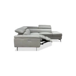 Camello Rsf Chaise Sectional Silver Full Top Grain Semi-Analine Leather With Electric Recliner , Adjustable Headrest Mechanism/Black Powder Coated Legs -France and Son Store RSF CAME SILV PCBRE 2