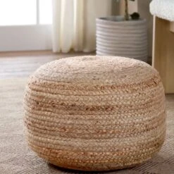 SamarthNatural Solid Beige Cylinder Pouf -France and Son Store SAA01 2