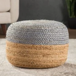 Antoine Natural Ombre Light Gray/ Beige Cylinder Pouf -France and Son Store SAA11 2