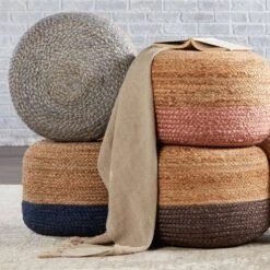 Antoine Natural Ombre Light Gray/ Beige Cylinder Pouf -France and Son Store SAA11 5