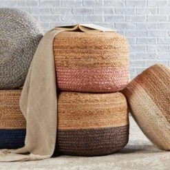 Antoine Ombre Natural Brown/ Beige Cylinder Pouf -France and Son Store SAA13 2