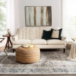 Samira Natural Solid Natural Cylinder Pouf -France and Son Store SAA14 2