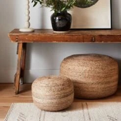 Samira Natural Solid Natural Cylinder Pouf -France and Son Store SAA14 5