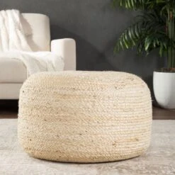 Samira Natural Solid White Cylinder Pouf -France and Son Store SAA15 1