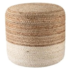 Antoine Natural Ombre White/ Beige Cylinder Pouf