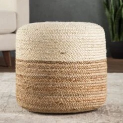Antoine Natural Ombre White/ Beige Cylinder Pouf -France and Son Store SAA19 2
