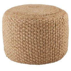 Winthrop Trellis Beige Cylinder Pouf