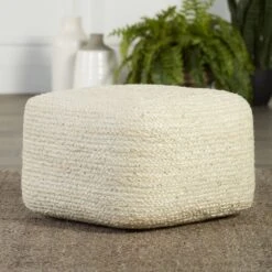 SamarthNatural Solid Ivory Cuboid Pouf -France and Son Store SAA22 1