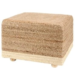 Keviaru Handmade Solid Tan/Beige Pouf (20"X20"X14")