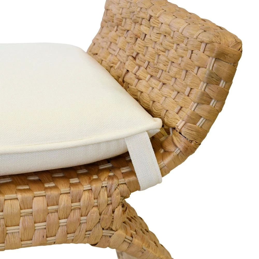 Sachi - Arched Bench In Woven Water Hyacinth With Performance Ivory Linen Cushion 4 Sachi - Arched Bench In Woven Water Hyacinth With Performance Ivory Linen Cushion - Image 2