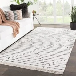 Ember Handmade Geometric White/ Black Area Rug (12'X15') -France and Son Store SAT02 4