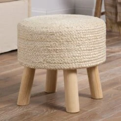 Teiko Handmade Solid Beige Stool (16"X16"X16") -France and Son Store SBT03 2