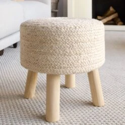 Teiko Handmade Solid Beige Stool (16"X16"X16") -France and Son Store SBT03 3