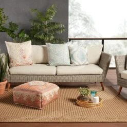 Solenne Tribal Orange/ Blue Cuboid Pouf -France and Son Store SND01 2