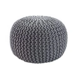 Prisma Pouf Textured Gray Round Pouf