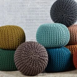 Prisma Pouf Textured Gray Round Pouf -France and Son Store STP04 3